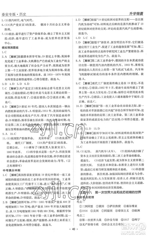 新疆青少年出版社2022升学锦囊九年级历史泰安专版答案 新疆青少年出版社2022升学锦囊九年级历史泰安专版答案