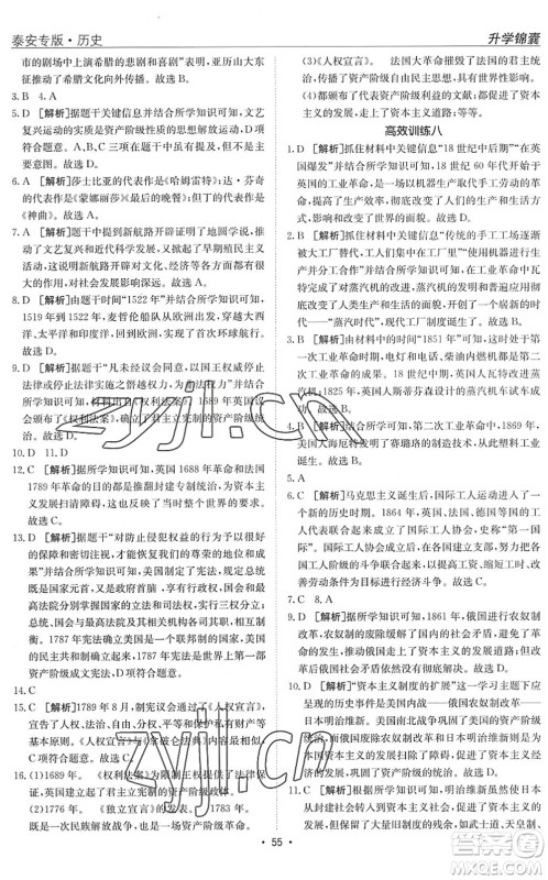 新疆青少年出版社2022升学锦囊九年级历史泰安专版答案 新疆青少年出版社2022升学锦囊九年级历史泰安专版答案