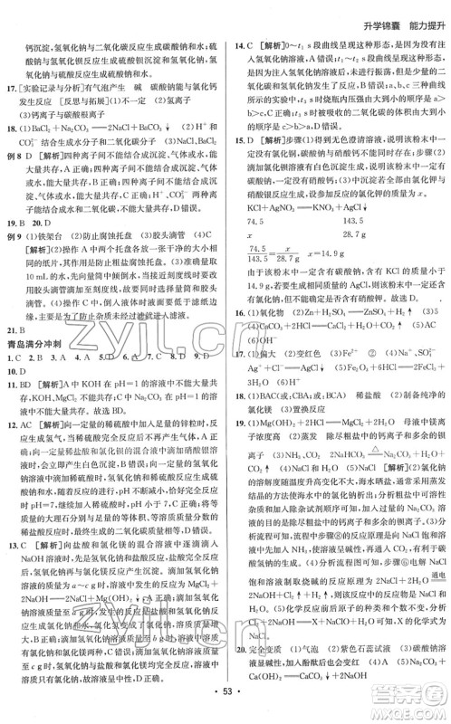 新疆青少年出版社2022升学锦囊九年级化学青岛专版答案 新疆青少年出版社2022升学锦囊九年级化学青岛专版答案