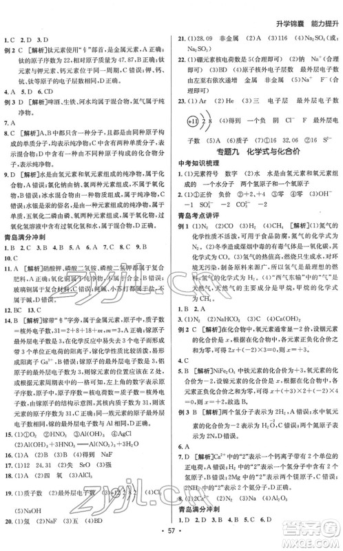 新疆青少年出版社2022升学锦囊九年级化学青岛专版答案