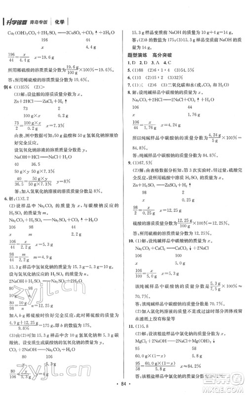 新疆青少年出版社2022升学锦囊九年级化学青岛专版答案