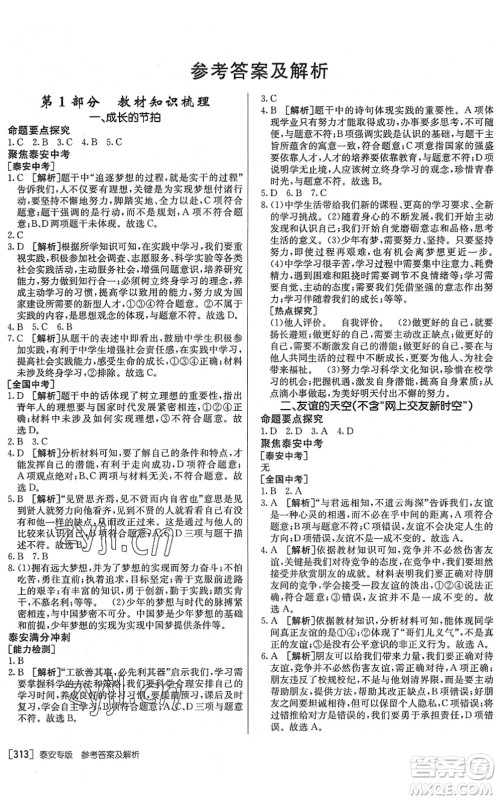 新疆青少年出版社2022升学锦囊九年级道德与法治泰安专版答案