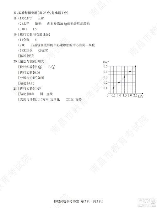 江西省2022初中学业水平考试物理试题及答案