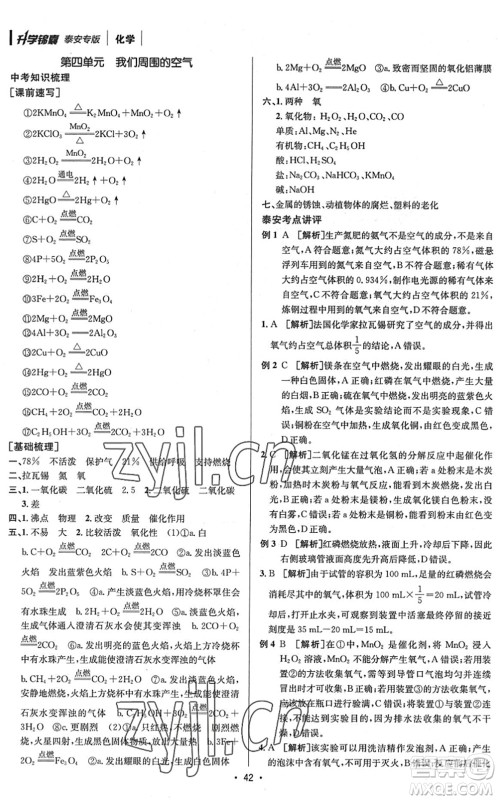 新疆青少年出版社2022升学锦囊九年级化学泰安专版答案