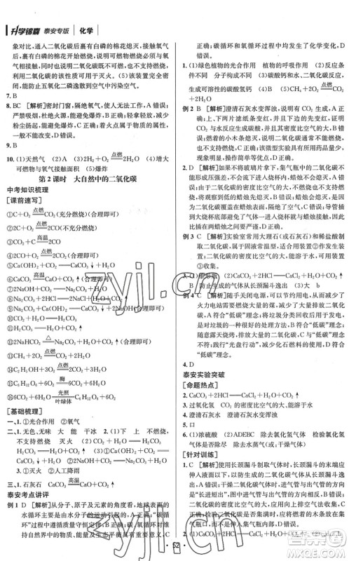新疆青少年出版社2022升学锦囊九年级化学泰安专版答案