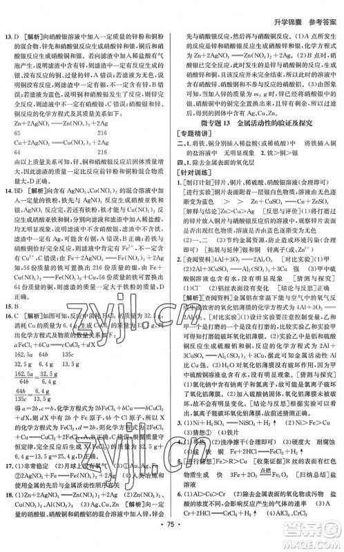 新疆青少年出版社2022升学锦囊九年级化学泰安专版答案