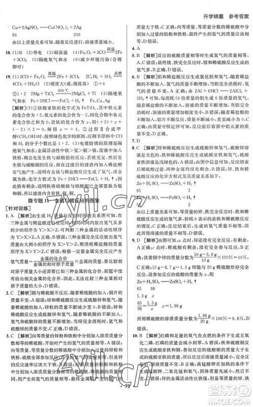 新疆青少年出版社2022升学锦囊九年级化学泰安专版答案