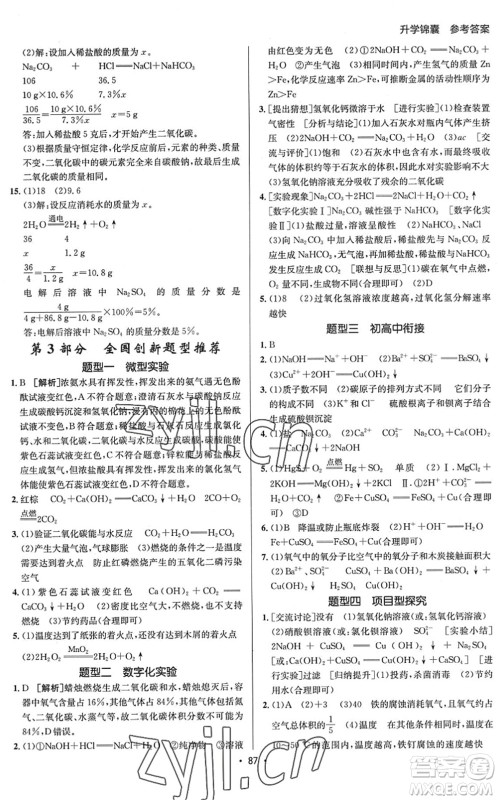 新疆青少年出版社2022升学锦囊九年级化学泰安专版答案