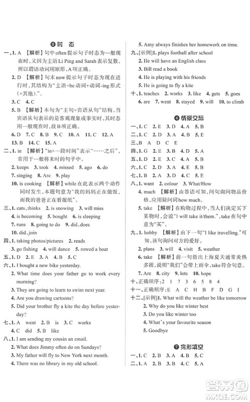江西人民出版社2022王朝霞小学毕业总复习综合能力验收卷六年级英语通用版答案