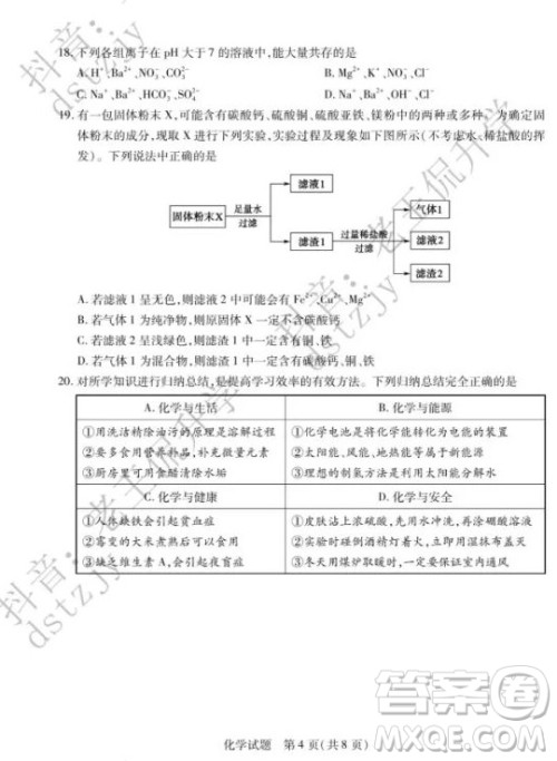 泰安市2022年初中学业水平考试化学试题及答案