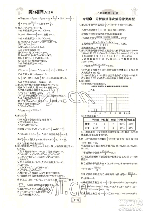 江西美术出版社2022魔力暑假A计划八年级数学人教版参考答案 江西美术出版社2022魔力暑假A计划八年级数学人教版参考答案