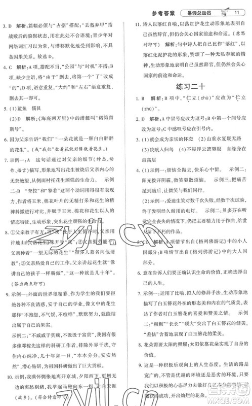 宁夏人民教育出版社2022经纶学典暑假总动员七年级语文人教版答案