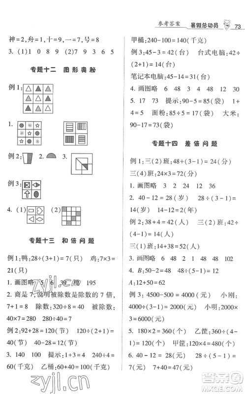 宁夏人民教育出版社2022经纶学典暑假总动员三年级数学江苏国标版答案