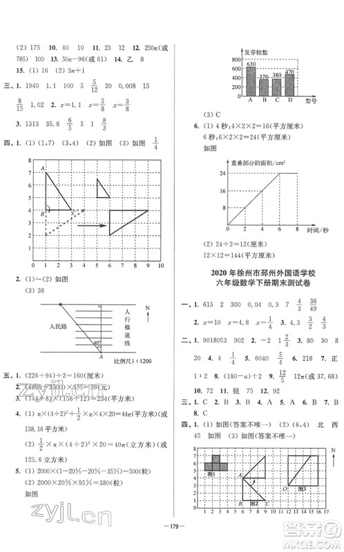 江苏凤凰美术出版社2022江苏13大市名牌小学毕业升学真卷精编六年级数学江苏专版答案