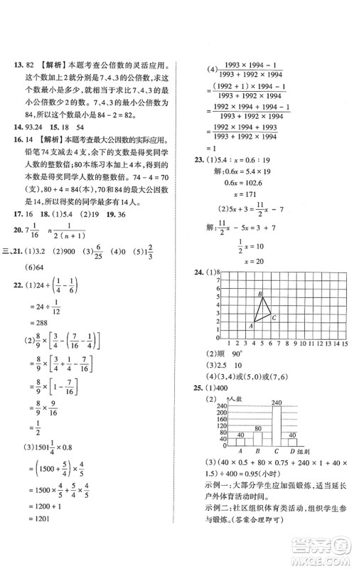 江西人民出版社2022王朝霞小升初重点校毕业升学及招生分班六年级数学通用版答案 江西人民出版社2022王朝霞小升初重点校毕业升学及招生分班六年级数学通用版答案
