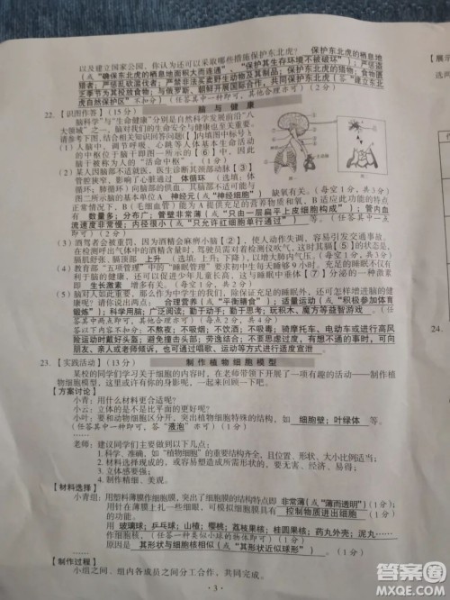 2022年山西中考真题晋中版生物学试题及答案