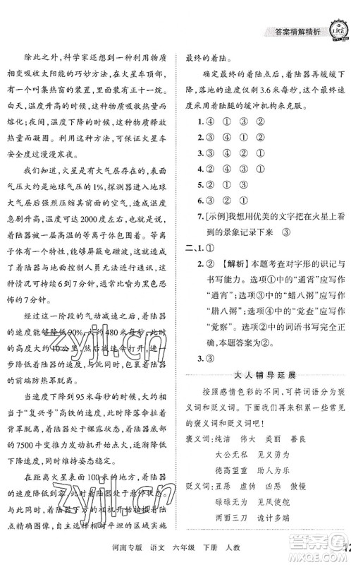 江西人民出版社2022王朝霞各地期末试卷精选六年级语文下册人教版河南专版答案 江西人民出版社2022王朝霞各地期末试卷精选六年级语文下册人教版河南专版答案