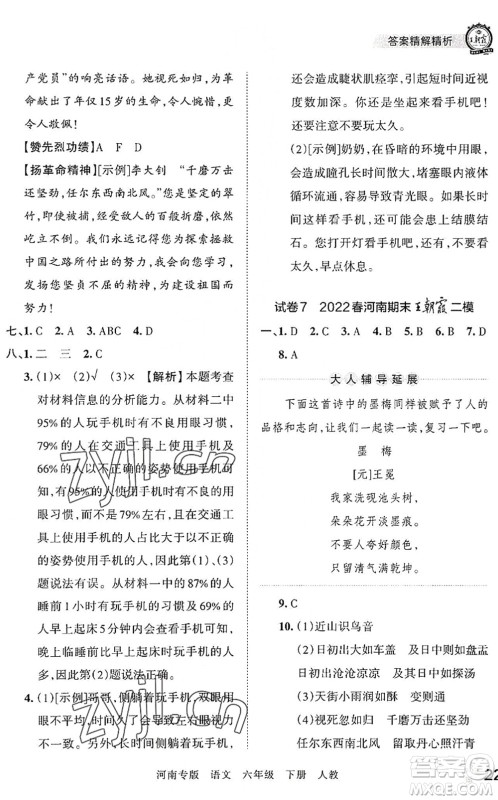 江西人民出版社2022王朝霞各地期末试卷精选六年级语文下册人教版河南专版答案 江西人民出版社2022王朝霞各地期末试卷精选六年级语文下册人教版河南专版答案