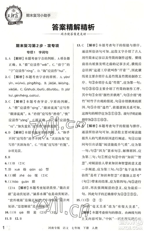 江西人民出版社2022王朝霞各地期末试卷精选七年级语文下册人教版河南专版答案 江西人民出版社2022王朝霞各地期末试卷精选七年级语文下册人教版河南专版答案