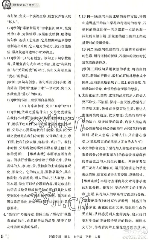 江西人民出版社2022王朝霞各地期末试卷精选七年级语文下册人教版河南专版答案 江西人民出版社2022王朝霞各地期末试卷精选七年级语文下册人教版河南专版答案