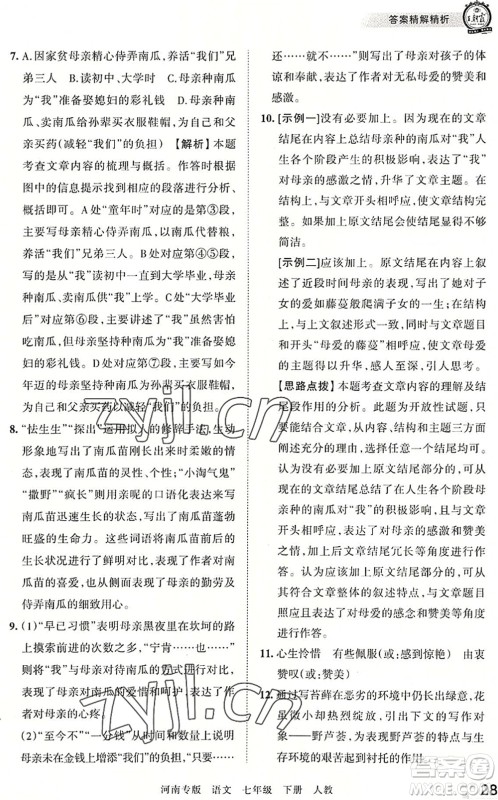 江西人民出版社2022王朝霞各地期末试卷精选七年级语文下册人教版河南专版答案 江西人民出版社2022王朝霞各地期末试卷精选七年级语文下册人教版河南专版答案