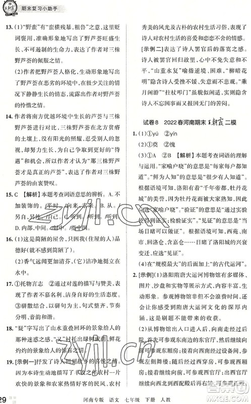 江西人民出版社2022王朝霞各地期末试卷精选七年级语文下册人教版河南专版答案 江西人民出版社2022王朝霞各地期末试卷精选七年级语文下册人教版河南专版答案