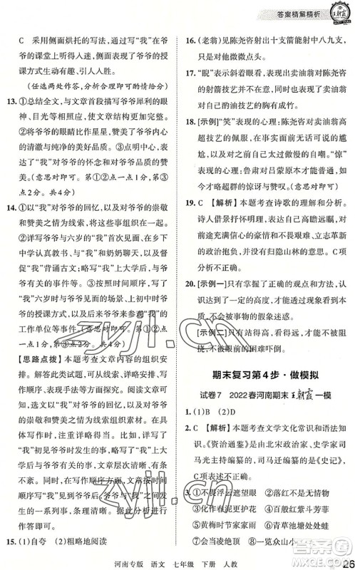 江西人民出版社2022王朝霞各地期末试卷精选七年级语文下册人教版河南专版答案 江西人民出版社2022王朝霞各地期末试卷精选七年级语文下册人教版河南专版答案