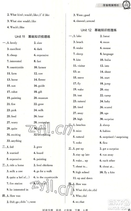 江西人民出版社2022王朝霞各地期末试卷精选七年级英语下册人教版河南专版答案 江西人民出版社2022王朝霞各地期末试卷精选七年级英语下册人教版河南专版答案