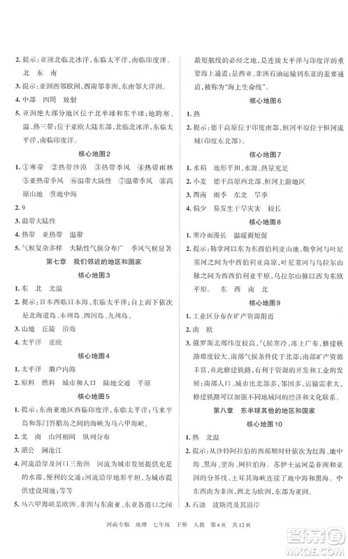 江西人民出版社2022王朝霞各地期末试卷精选七年级地理下册人教版河南专版答案 江西人民出版社2022王朝霞各地期末试卷精选七年级地理下册人教版河南专版答案