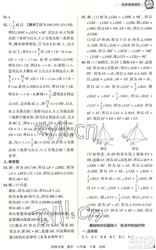 江西人民出版社2022王朝霞各地期末试卷精选七年级数学下册北师大版河南专版答案 江西人民出版社2022王朝霞各地期末试卷精选七年级数学下册北师大版河南专版答案