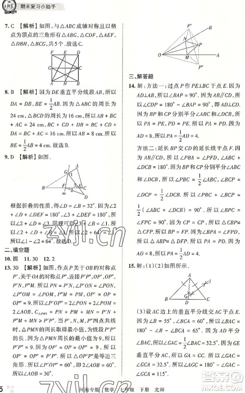江西人民出版社2022王朝霞各地期末试卷精选七年级数学下册北师大版河南专版答案 江西人民出版社2022王朝霞各地期末试卷精选七年级数学下册北师大版河南专版答案