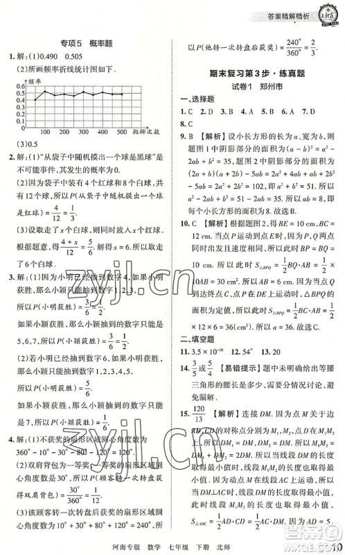 江西人民出版社2022王朝霞各地期末试卷精选七年级数学下册北师大版河南专版答案 江西人民出版社2022王朝霞各地期末试卷精选七年级数学下册北师大版河南专版答案