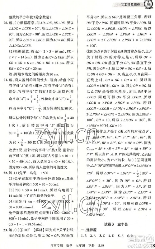 江西人民出版社2022王朝霞各地期末试卷精选七年级数学下册北师大版河南专版答案 江西人民出版社2022王朝霞各地期末试卷精选七年级数学下册北师大版河南专版答案
