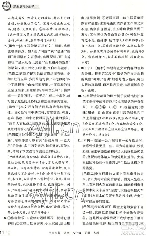 江西人民出版社2022王朝霞各地期末试卷精选八年级语文下册人教版河南专版答案 江西人民出版社2022王朝霞各地期末试卷精选八年级语文下册人教版河南专版答案