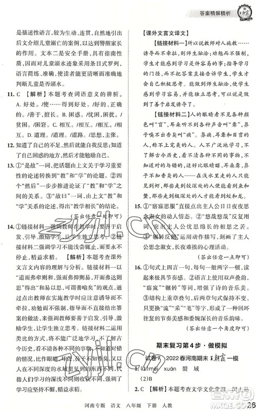 江西人民出版社2022王朝霞各地期末试卷精选八年级语文下册人教版河南专版答案 江西人民出版社2022王朝霞各地期末试卷精选八年级语文下册人教版河南专版答案
