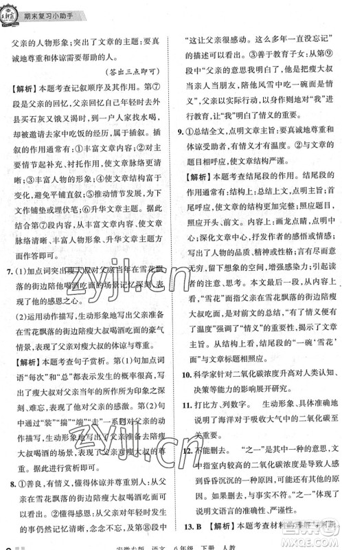江西人民出版社2022王朝霞各地期末试卷精选八年级语文下册人教版安徽专版答案 江西人民出版社2022王朝霞各地期末试卷精选八年级语文下册人教版安徽专版答案