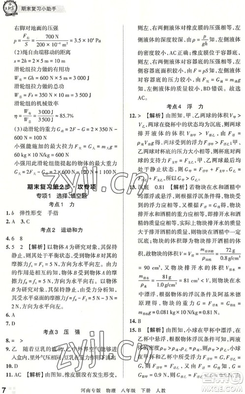 江西人民出版社2022王朝霞各地期末试卷精选八年级物理下册人教版河南专版答案 江西人民出版社2022王朝霞各地期末试卷精选八年级物理下册人教版河南专版答案