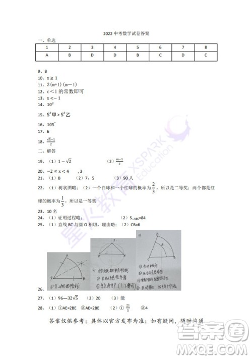扬州市2022年初中毕业升学统一考试数学试题及答案 扬州市2022年初中毕业升学统一考试数学试题及答案