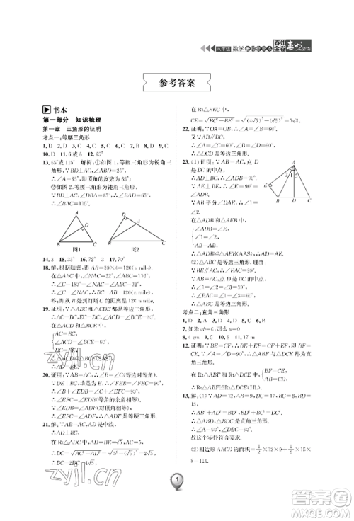 天津科学技术出版社2022春如金卷数学暑假作业本八年级通用版参考答案