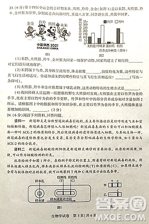 2022年河南省普通高中招生考试生物学试题及答案 2022年河南省普通高中招生考试生物学试题及答案