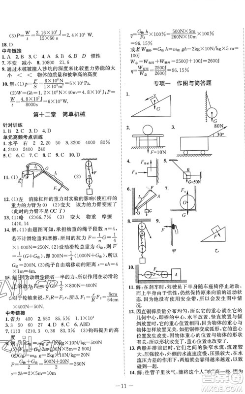 四川师范大学电子出版社2022假期总动员年度系统总复习八年级物理下册RJ人教版答案