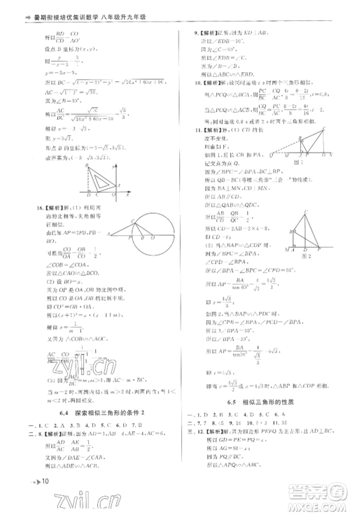 南京出版社2022暑期衔接培优集训八升九数学通用版参考答案 南京出版社2022暑期衔接培优集训八升九数学通用版参考答案