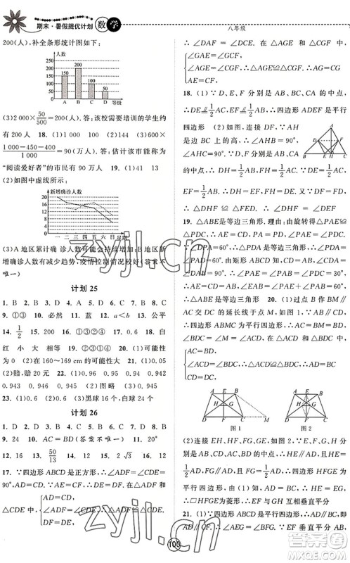 南京大学出版社2022期末暑假提优计划八年级数学SK苏科版答案