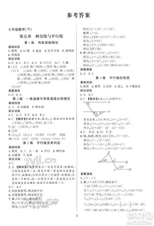 长江出版社2022给力100假期作业七年级数学人教版参考答案