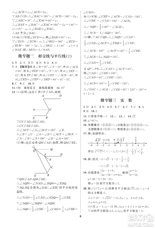 长江出版社2022给力100假期作业七年级数学人教版参考答案