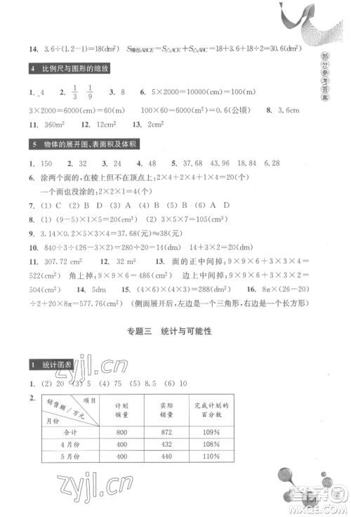 浙江教育出版社2022轻松上初中小学毕业班数学暑假作业人教版参考答案