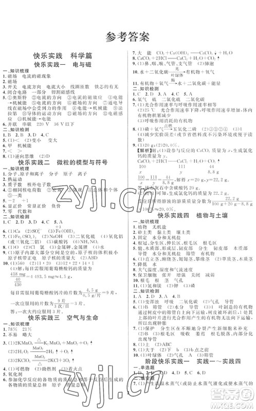 延边教育出版社2022暑假作业快乐实践八年级劳育安全与数理通用版答案