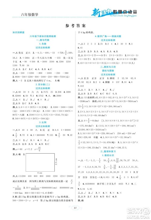 甘肃文化出版社2022新活力暑假总动员小升初衔接版数学人教版答案