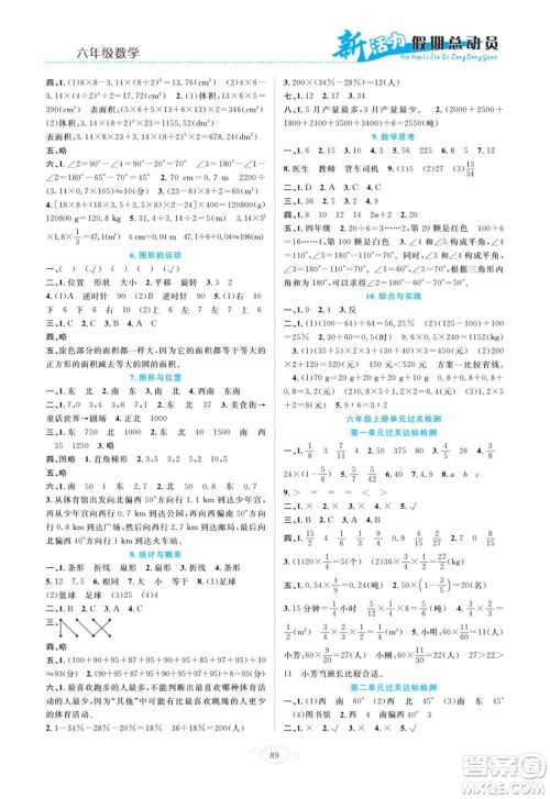 甘肃文化出版社2022新活力暑假总动员小升初衔接版数学人教版答案