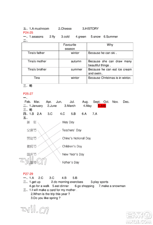 安徽少年儿童出版社2022暑假作业五年级英语人教版参考答案